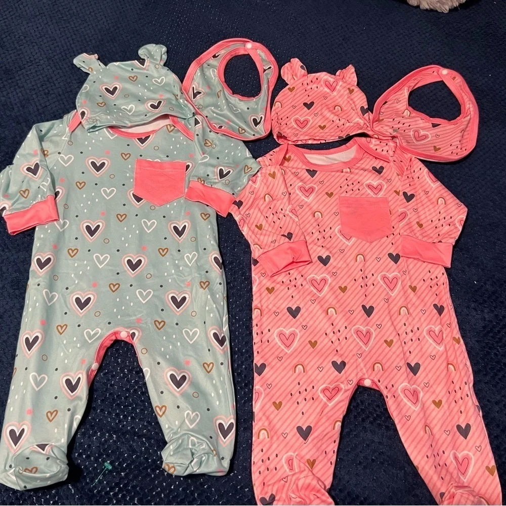 Heart Pattern Kids Pajama Set - Pink and Blue